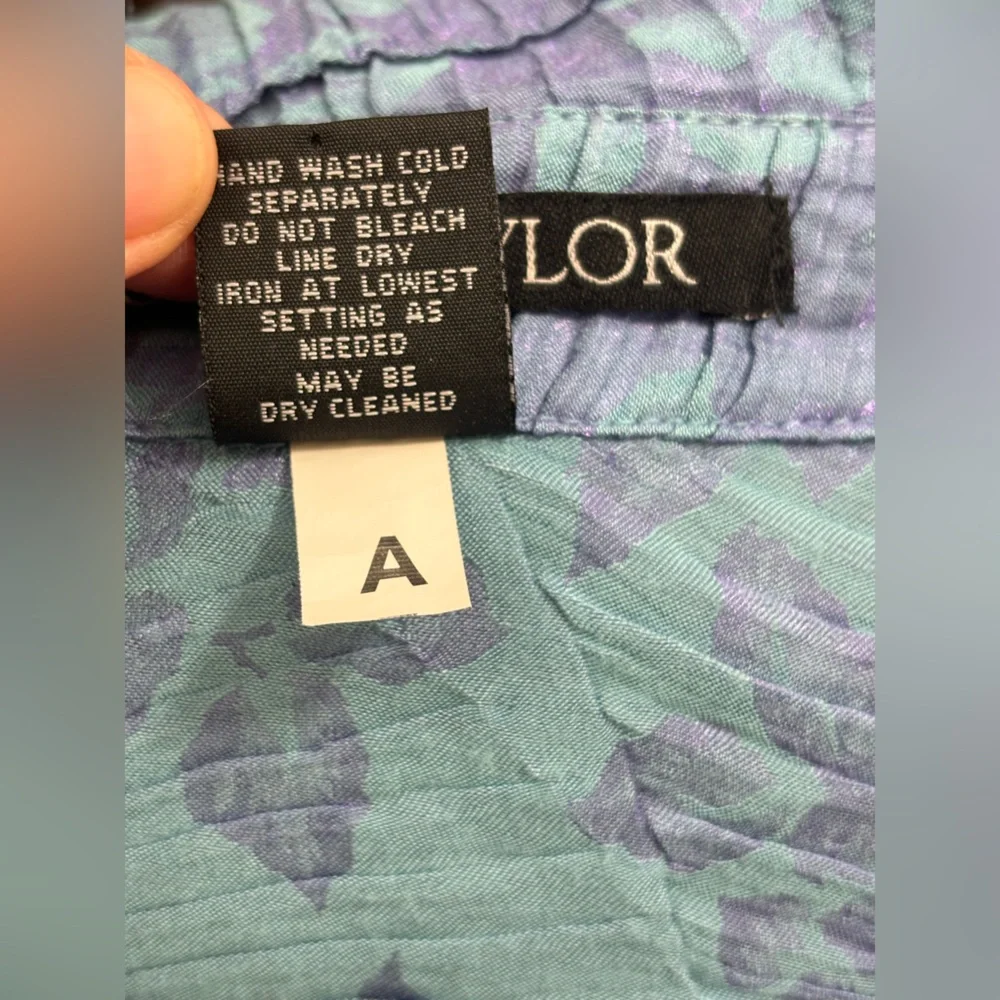 SCOTT TAYLOR Women's 2X Button Up Crinkle Blue Green Lightweight 3/4 Long Sleeve